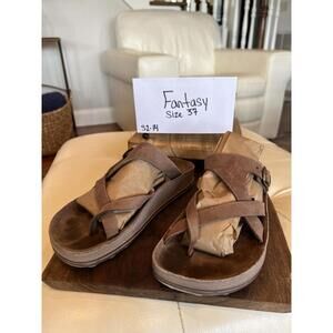 Fantasy Brown Leather Sandals Size 37 Comfort Strappy Slide